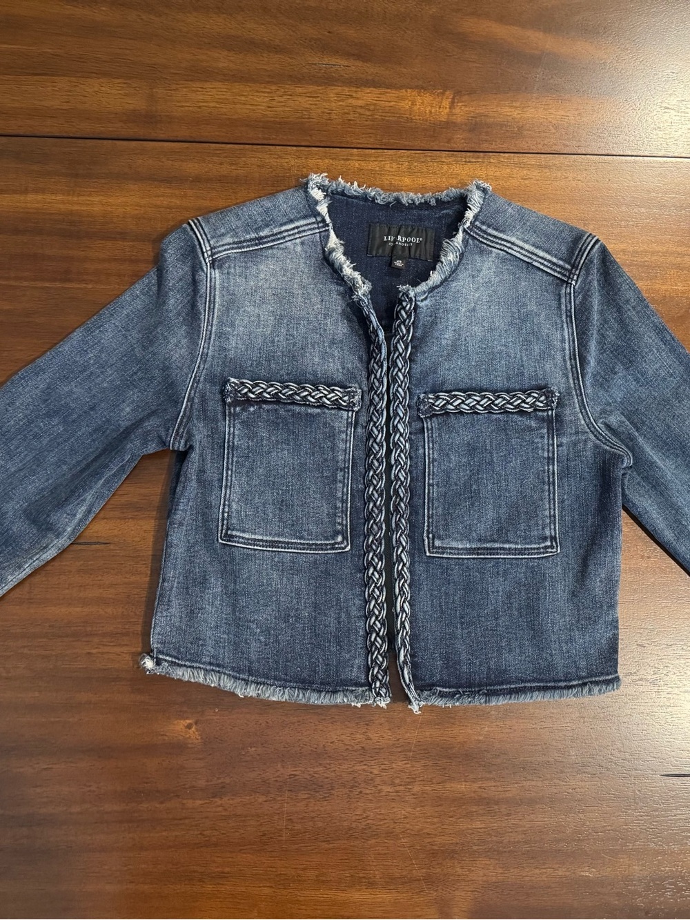 Liverpool Los Angeles Braided Trim Frayed Denim Jacket XS